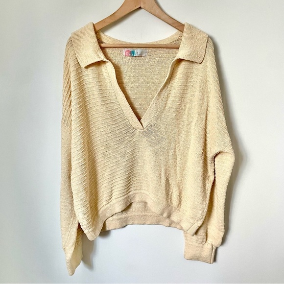 Free People Beach Carter Sweater Set Beige Polo Knit Sweater and Shorts Size XS - Picture 7 of 11